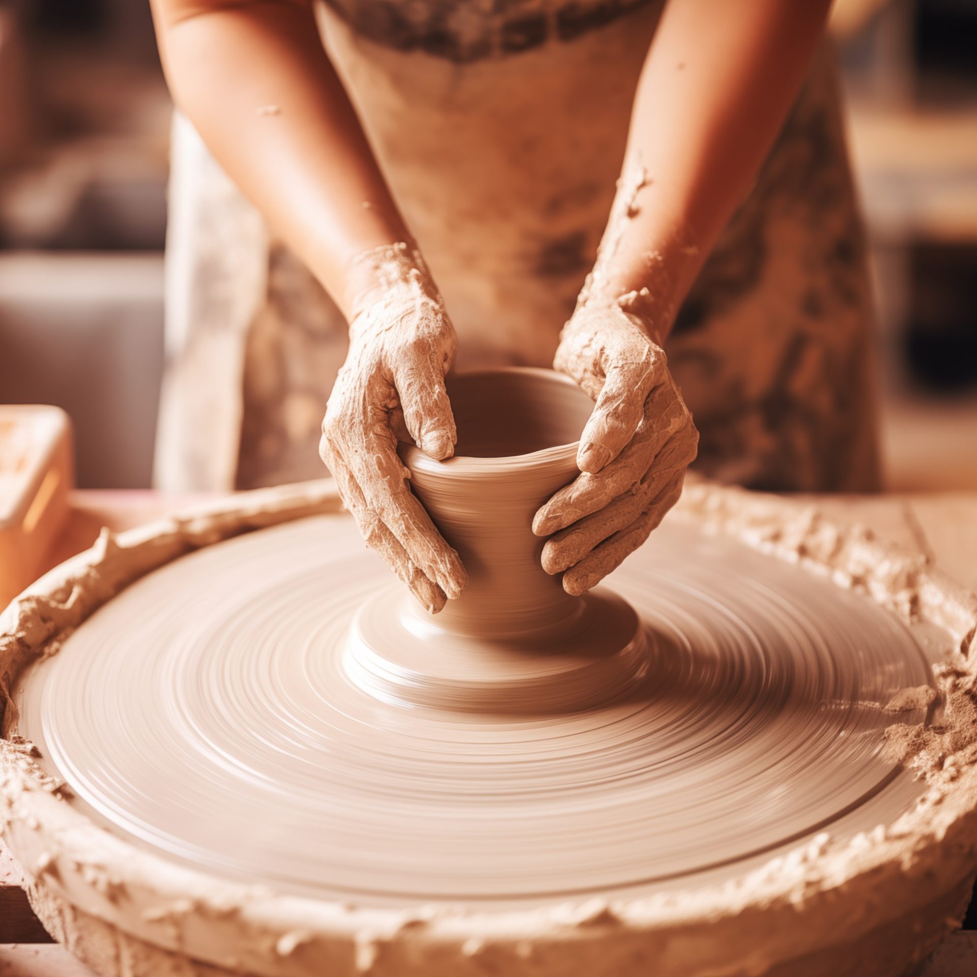 girl working in a ceramic wheel